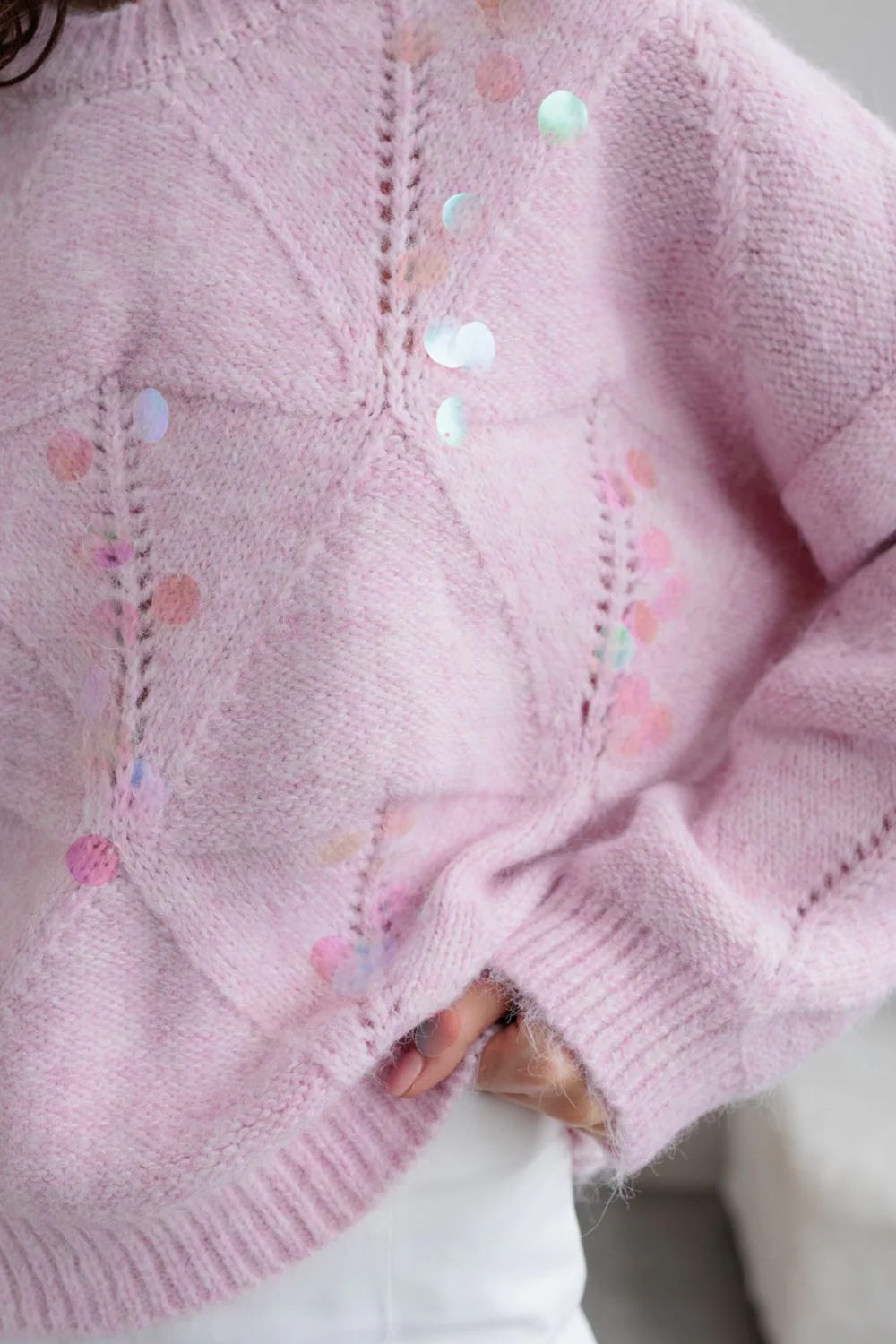Sequin Round Neck Long Sleeve Sweater - Image 6