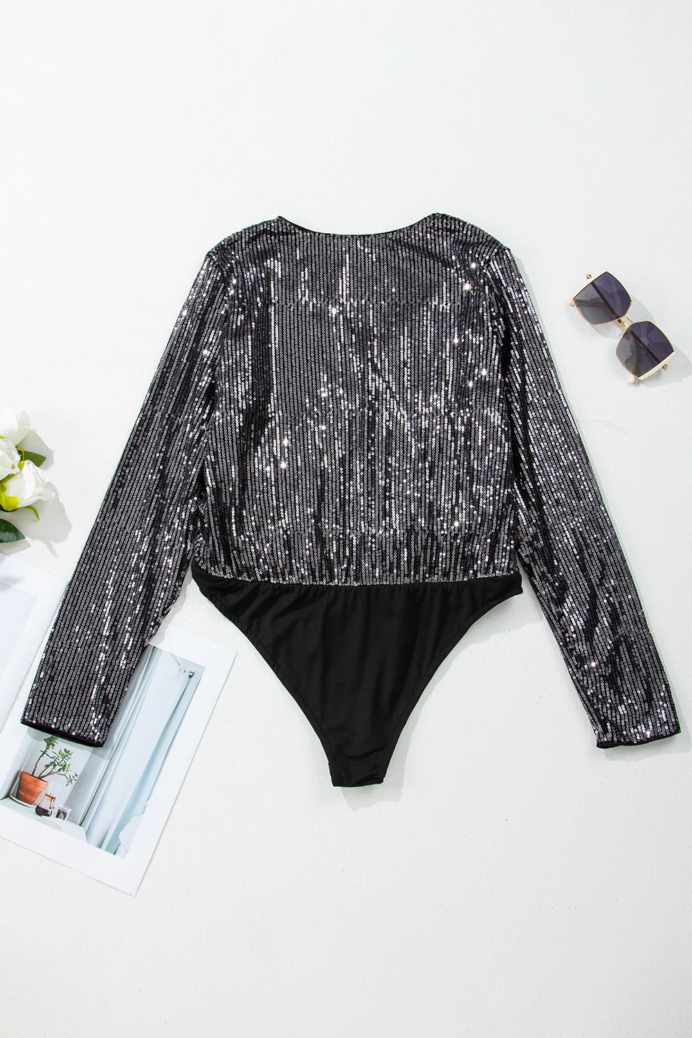 Sequin Surplice Long Sleeve Bodysuit - Image 7