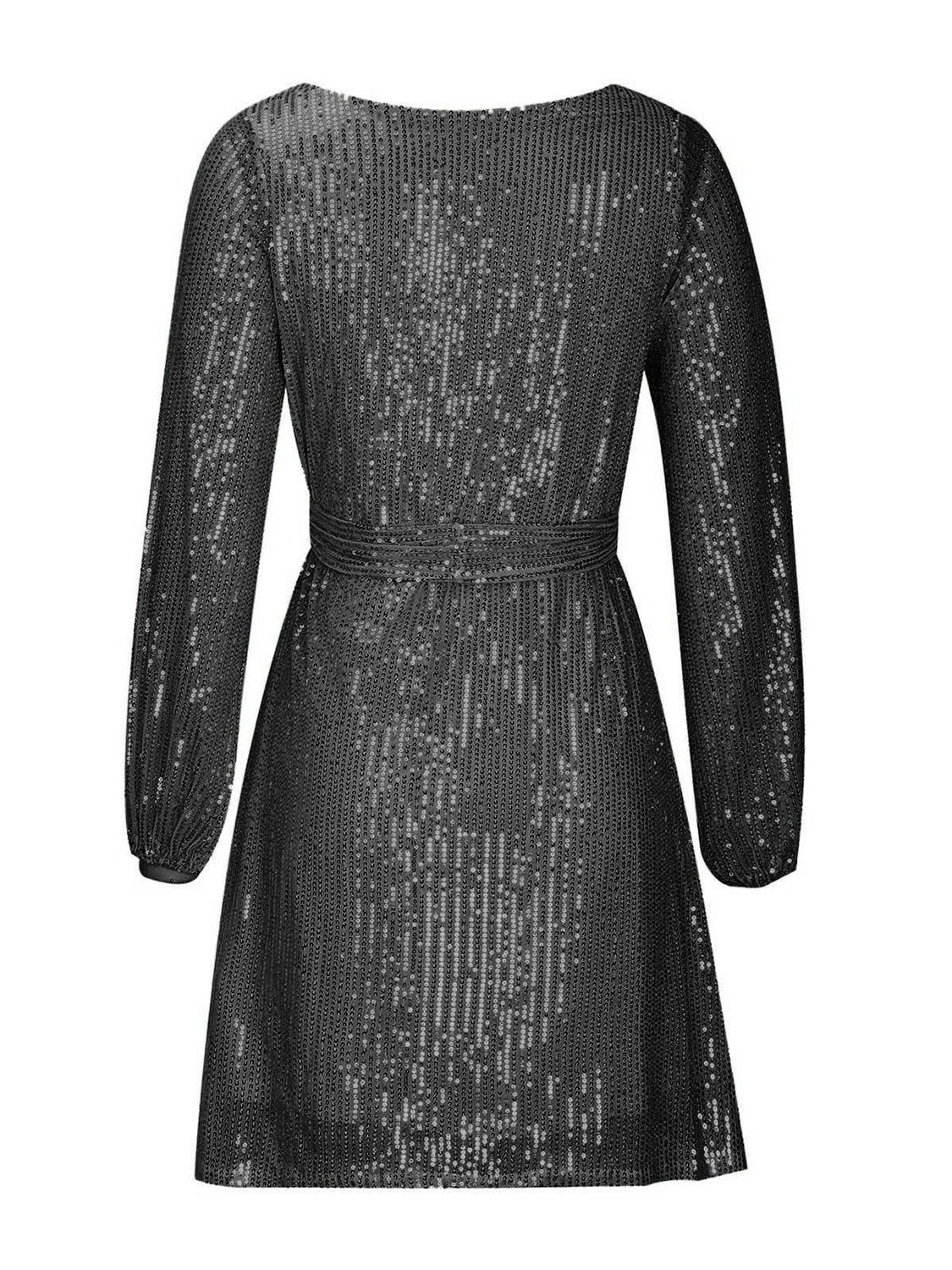 Sequin Tie Waist Long Sleeve Mini Dress - Image 13