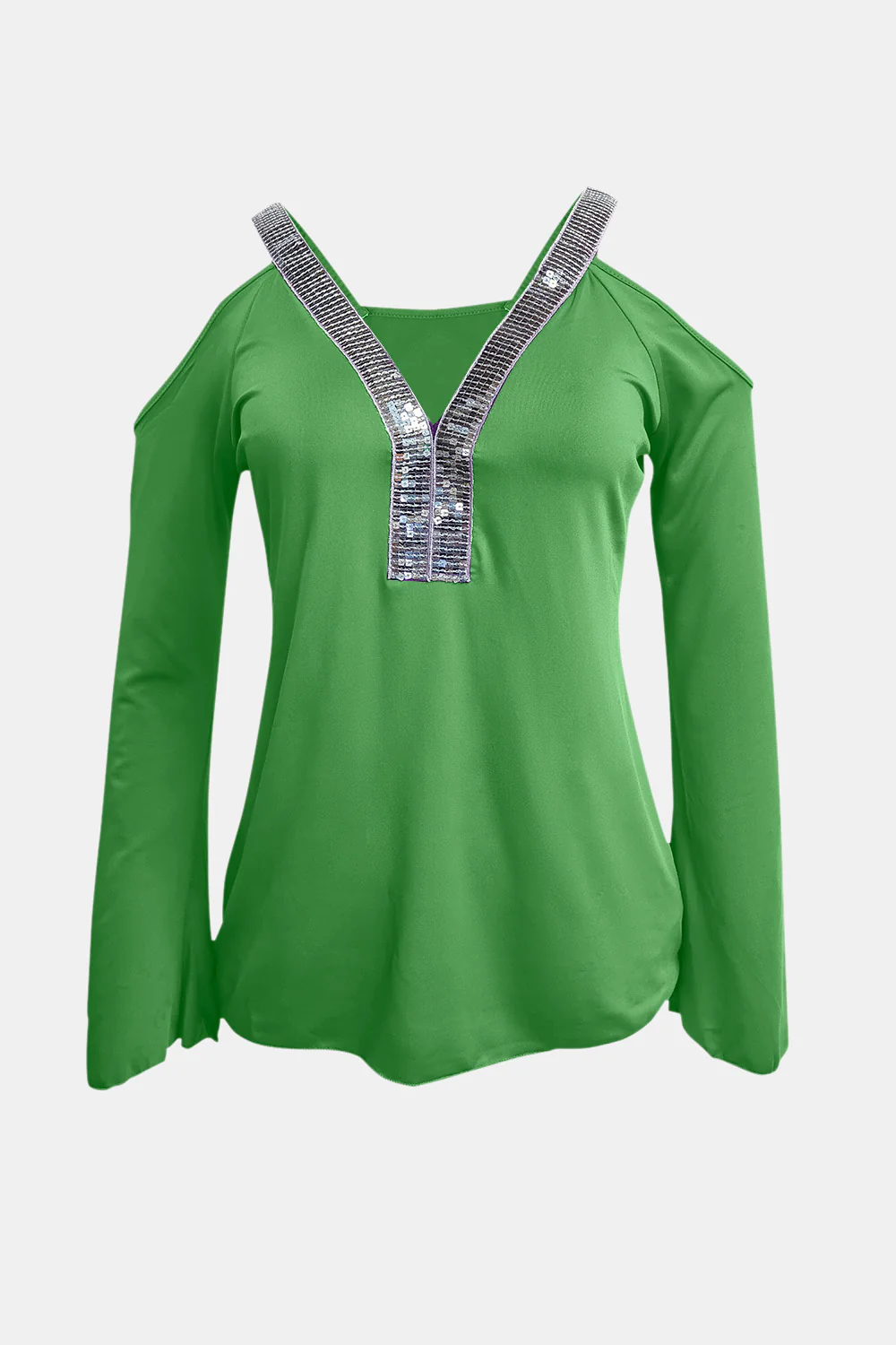 Sequin V-Neck Cold Shoulder Top - Image 8