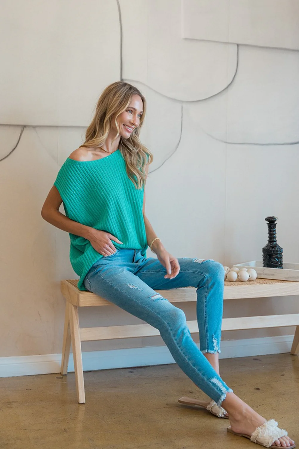 Sew In Love Ribbed Round Neck Sweater Vest - Image 3