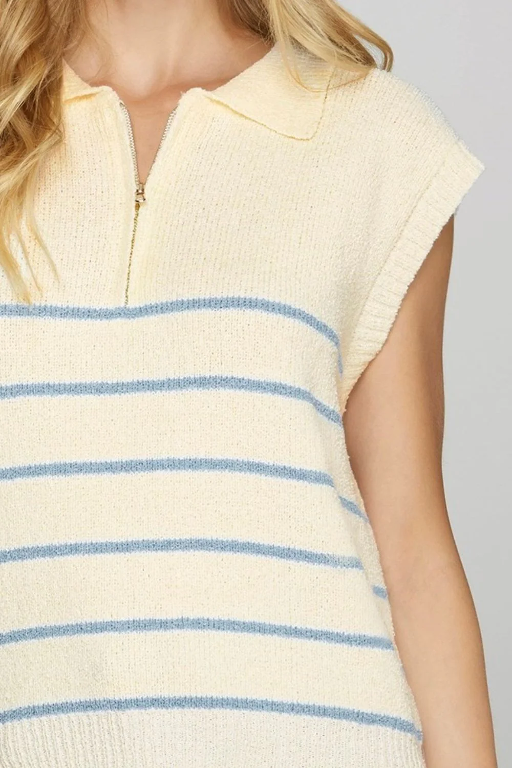 She + Sky Full Size Ribbed Hem Striped Half Zip Sweater Vest Plus Size - Image 3