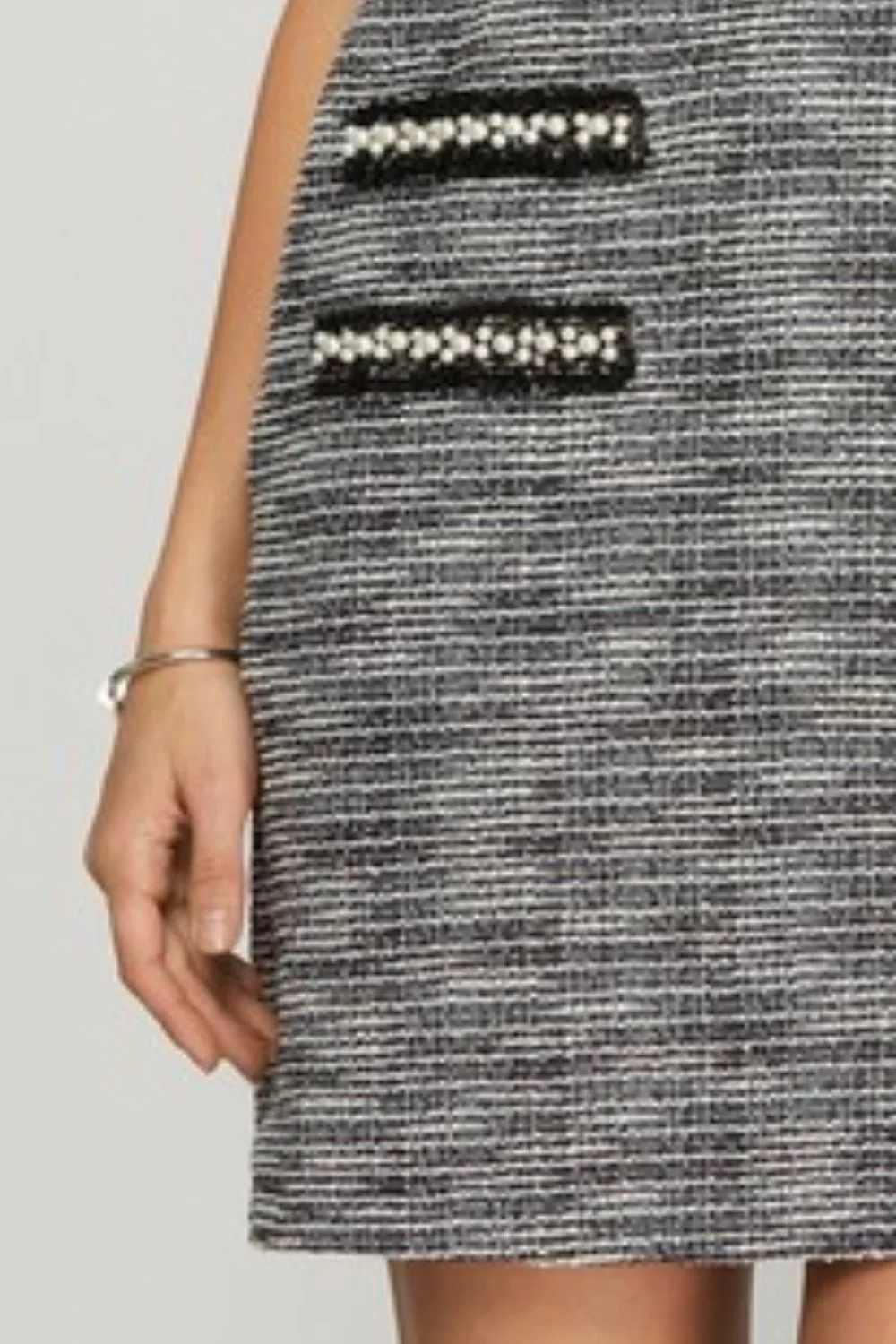 She + Sky Full Size Short Sleeve Pearl Studded Trim Knit Tweed Dress Plus Size - Image 3