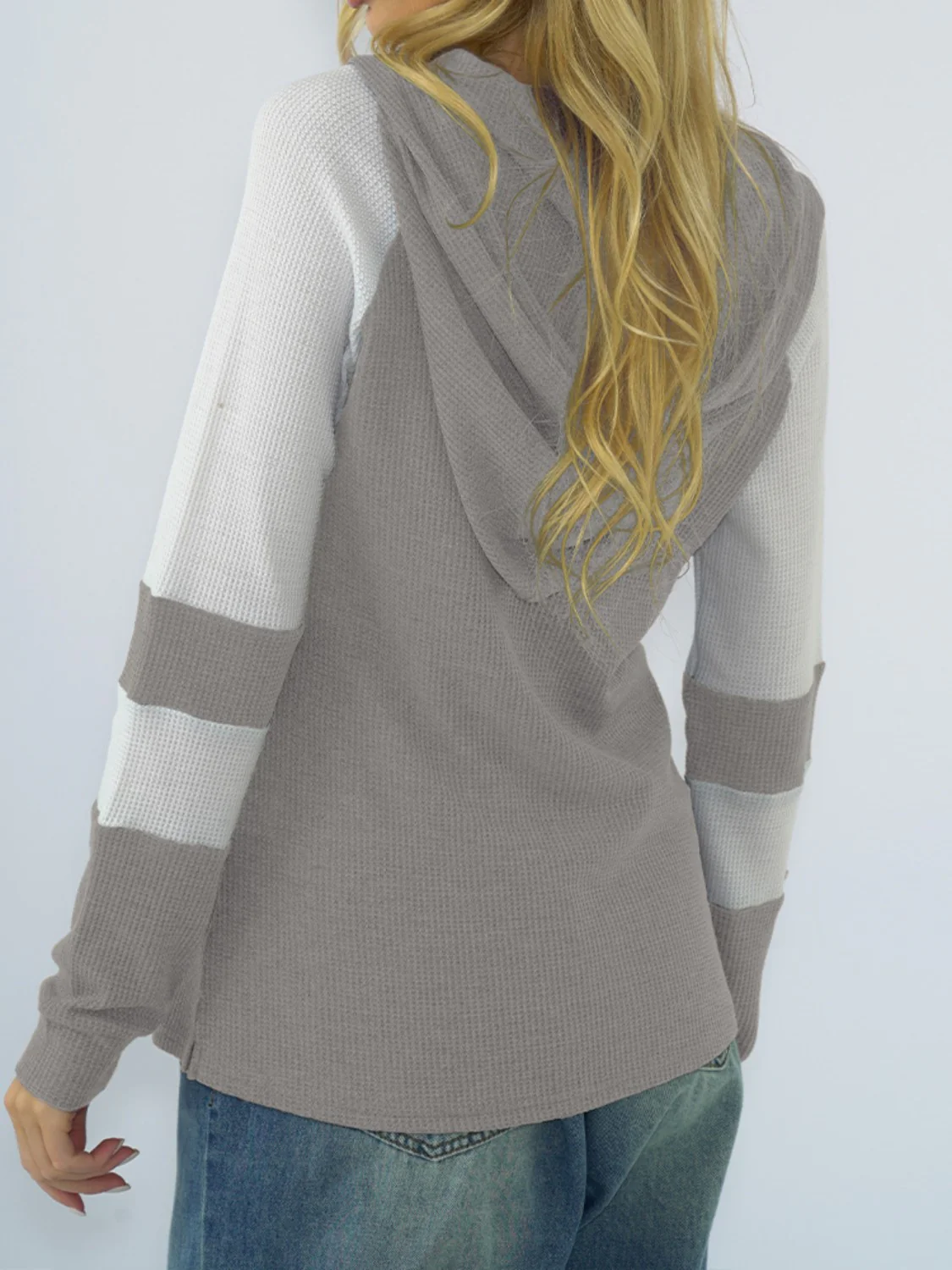 Shiny Quarter-Zip Waffle-Knit Hoodie - Image 2