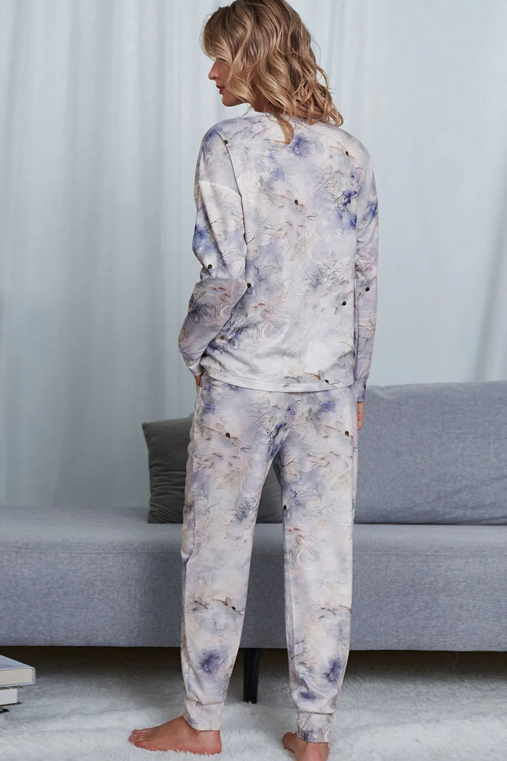 Shiny Tie-Dye Crewneck Top and Drawstring Waist Joggers Lounge Set - Image 18