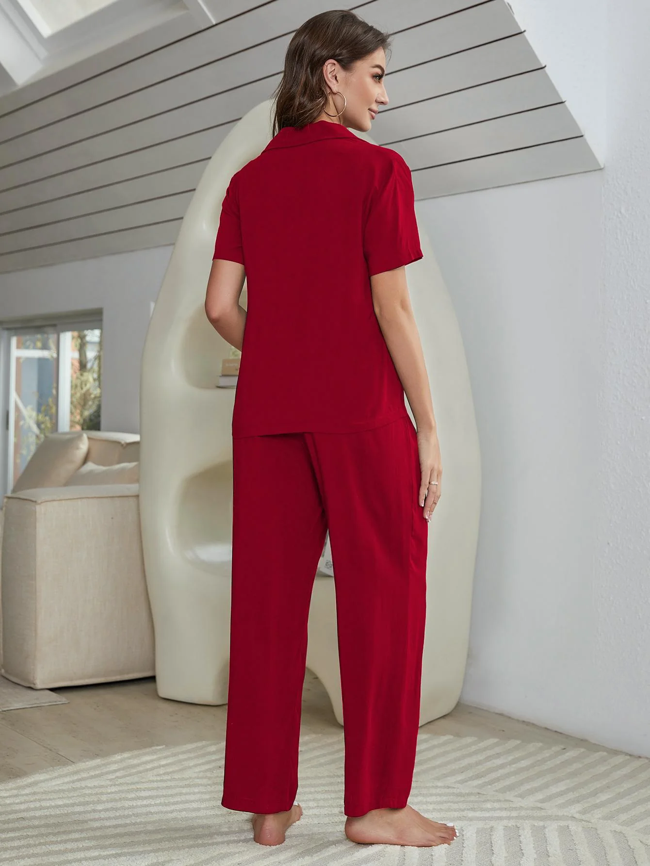 Short Sleeve Shirt, Bralette, and Pants Lounge Set - Image 14