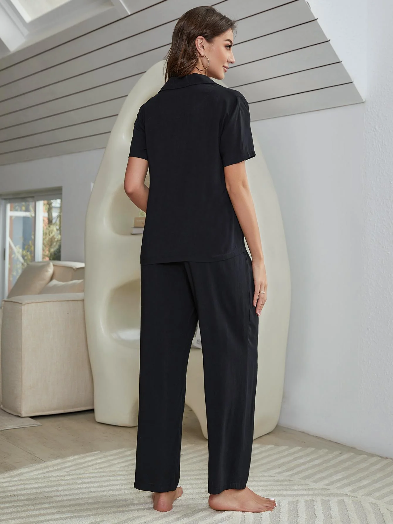 Short Sleeve Shirt, Bralette, and Pants Lounge Set - Image 6