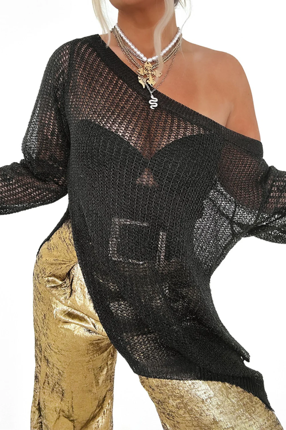Side Slit Long Sleeve Knit Cover Up - Image 7