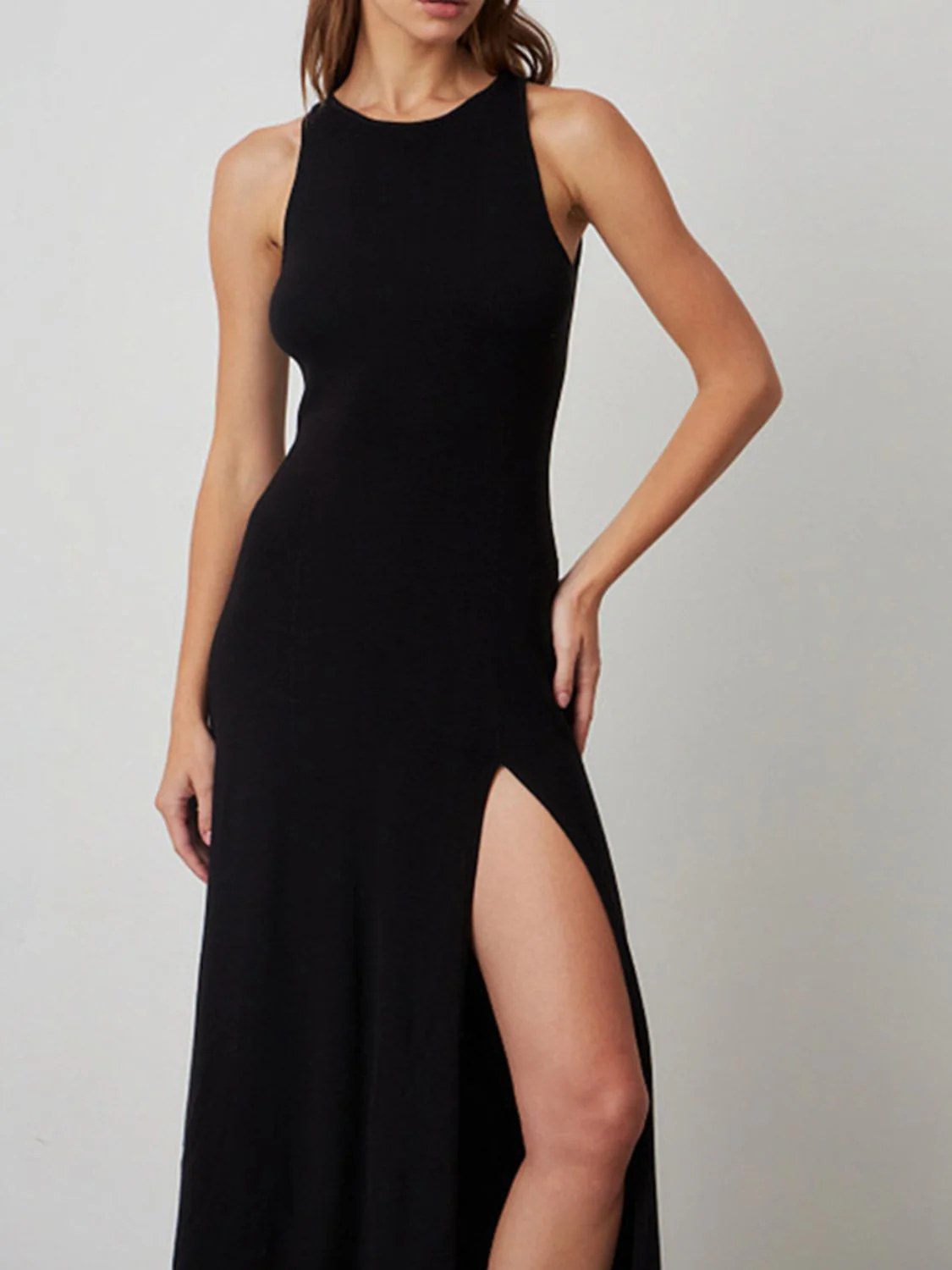 Side Slit Round Neck Sleeveless Dress - Image 8