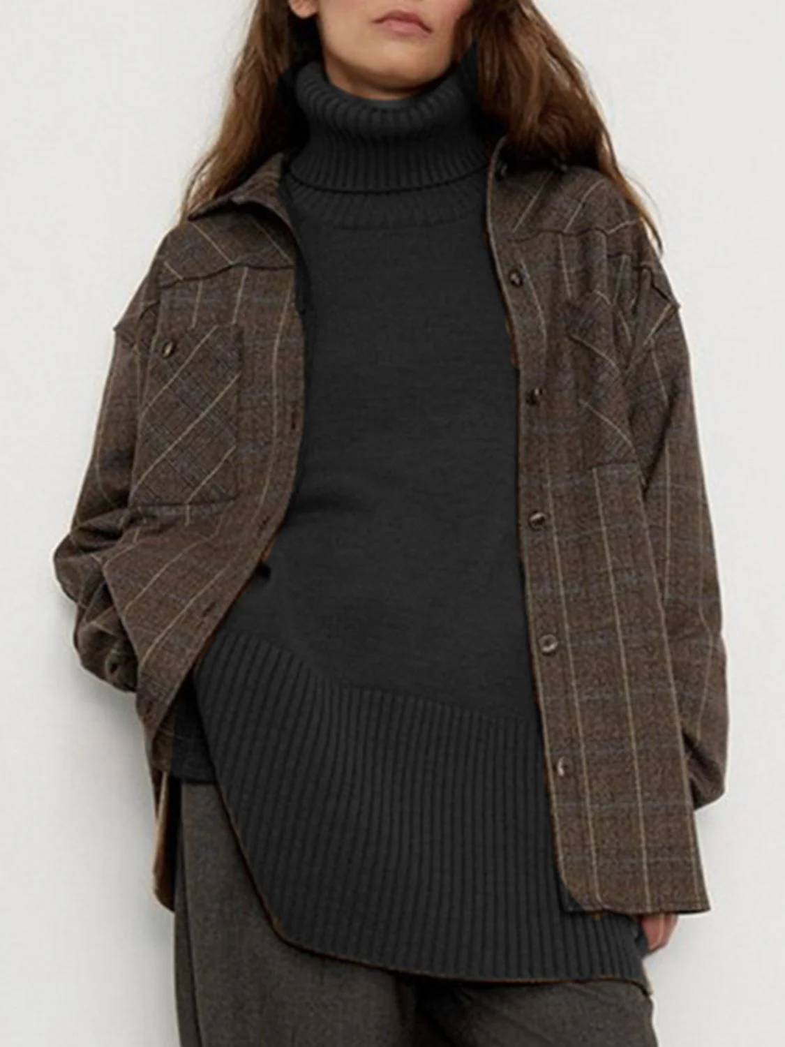 Side Slit Turtleneck Drop Shoulder Sweater - Image 13