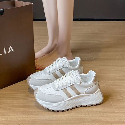Side Striped Lace Up Platform Athletic Sneakers - Image 2