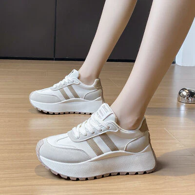Side Striped Lace Up Platform Athletic Sneakers - Image 6