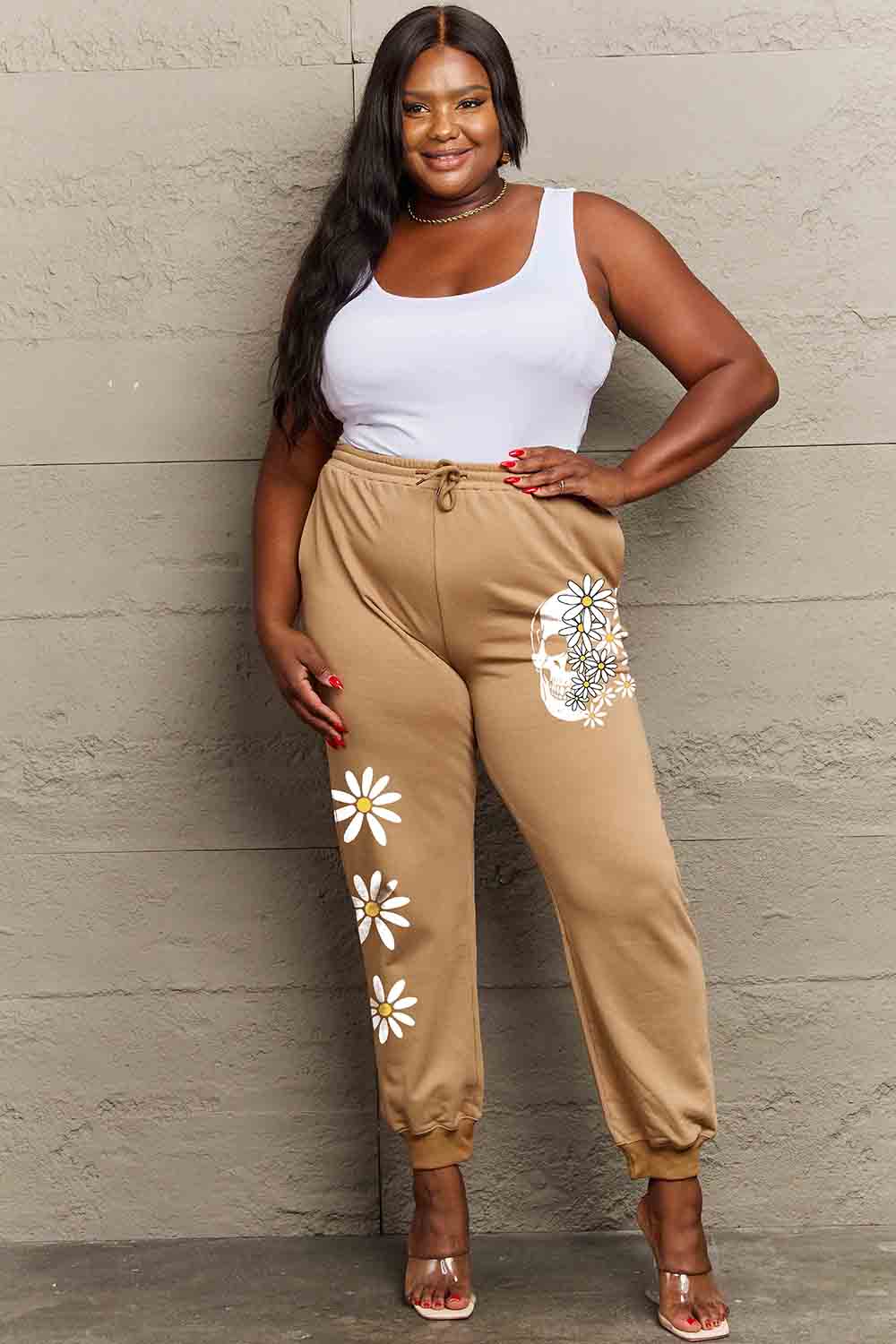 Simply Love Simply Love Full Size Drawstring Flower & Skull Graphic Long Sweatpants - Image 3