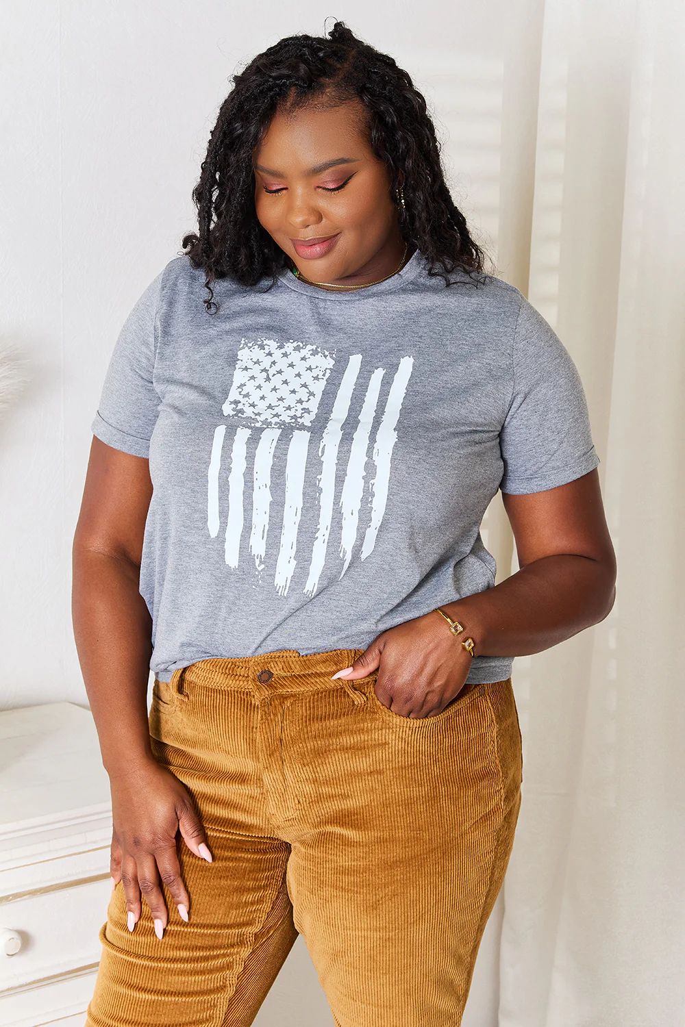 Simply Love US Flag Graphic Cuffed Sleeve T-Shirt - Image 6