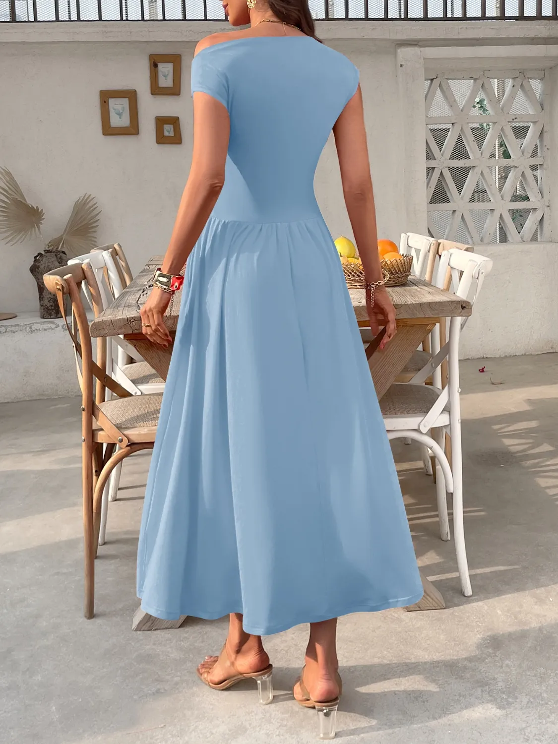 Single Shoulder Midi Dress with Pockets - Image 10