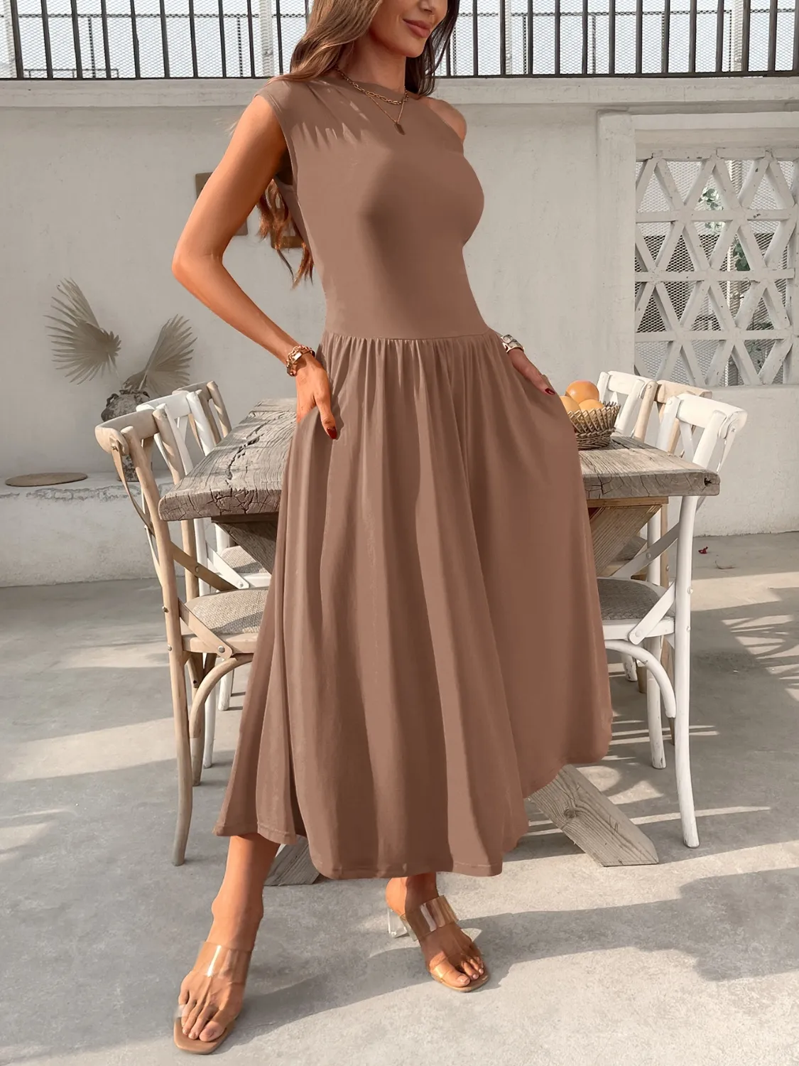 Single Shoulder Midi Dress with Pockets - Image 20