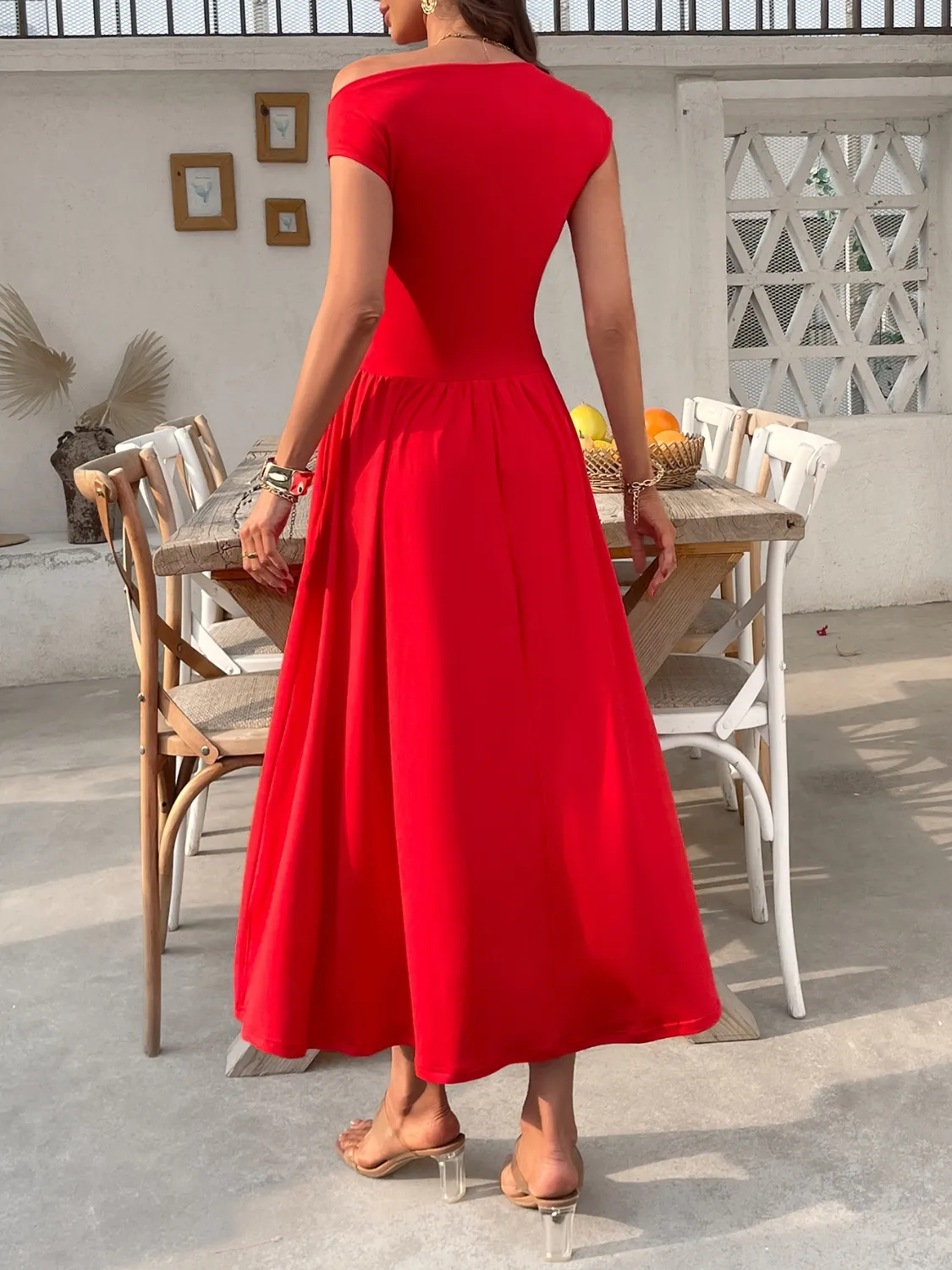Single Shoulder Midi Dress with Pockets - Image 5