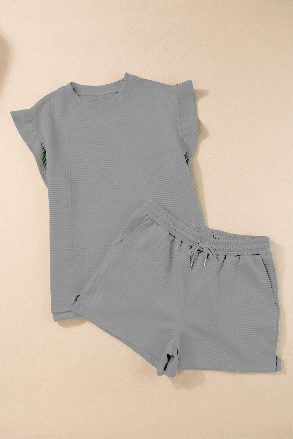 Slit Round Neck Top and Drawstring Shorts Set - Image 3