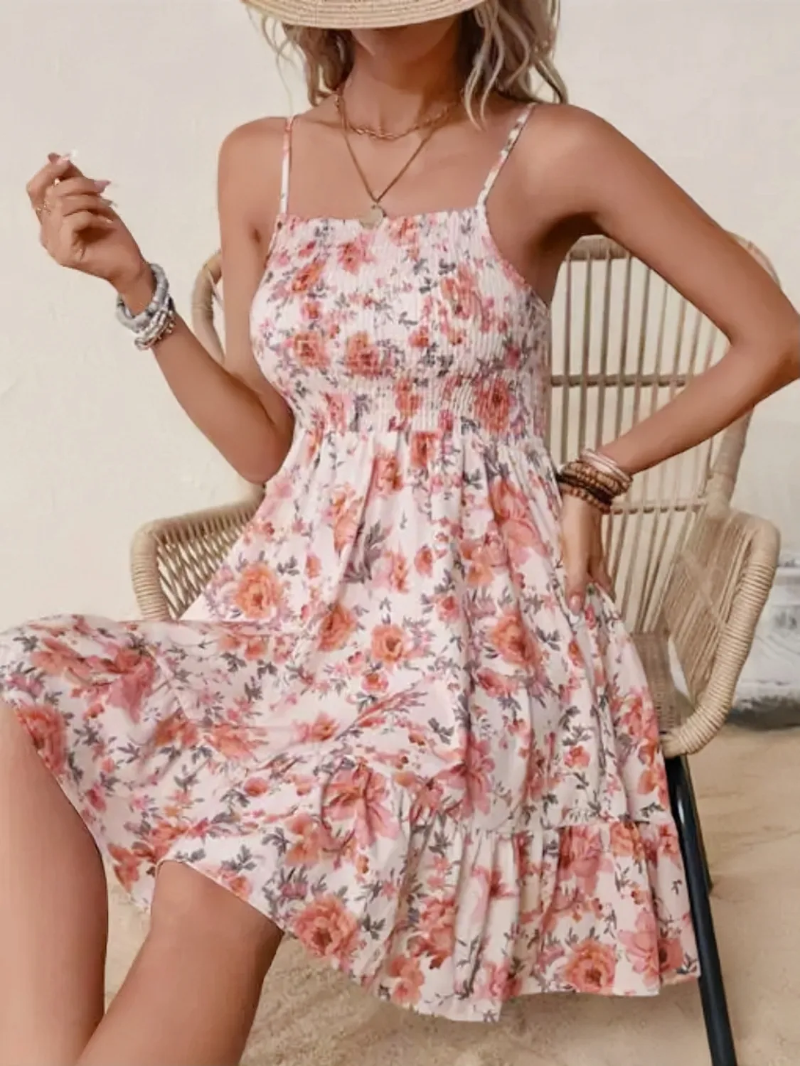 Smocked Floral Square Neck Cami Dress - Image 4