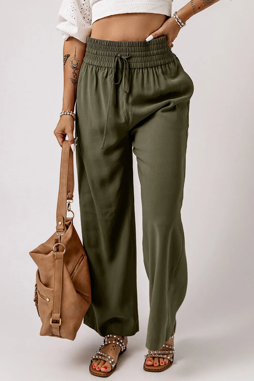 Smocked High Waist Wide Leg Pants - Image 2