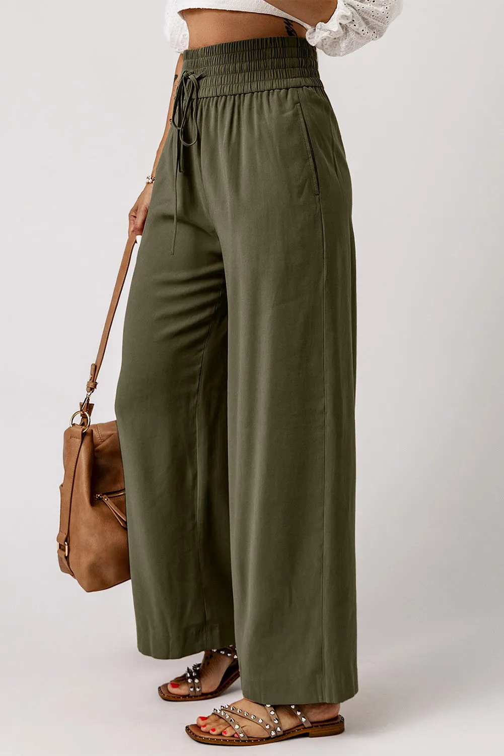 Smocked High Waist Wide Leg Pants - Image 3