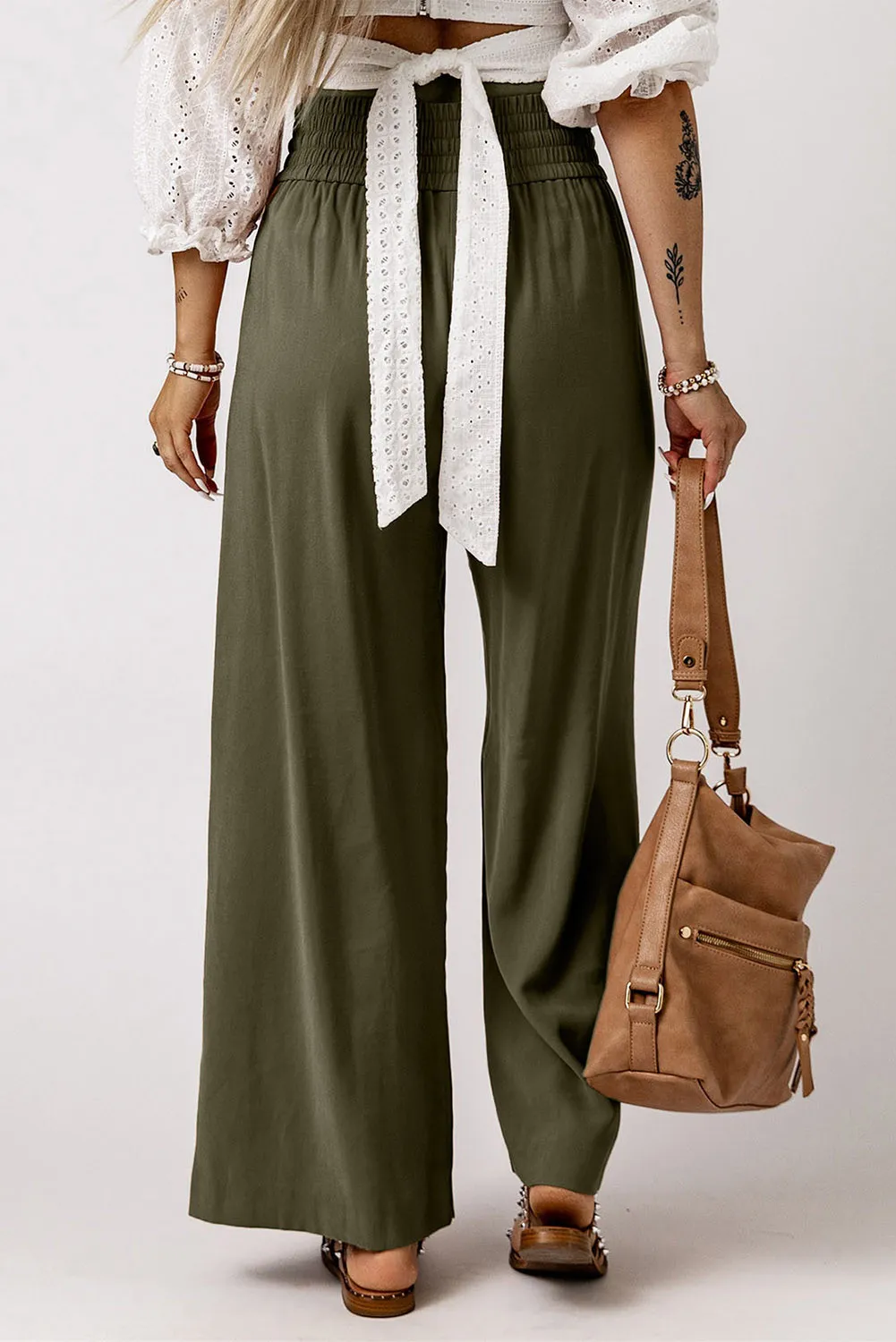 Smocked High Waist Wide Leg Pants - Image 4