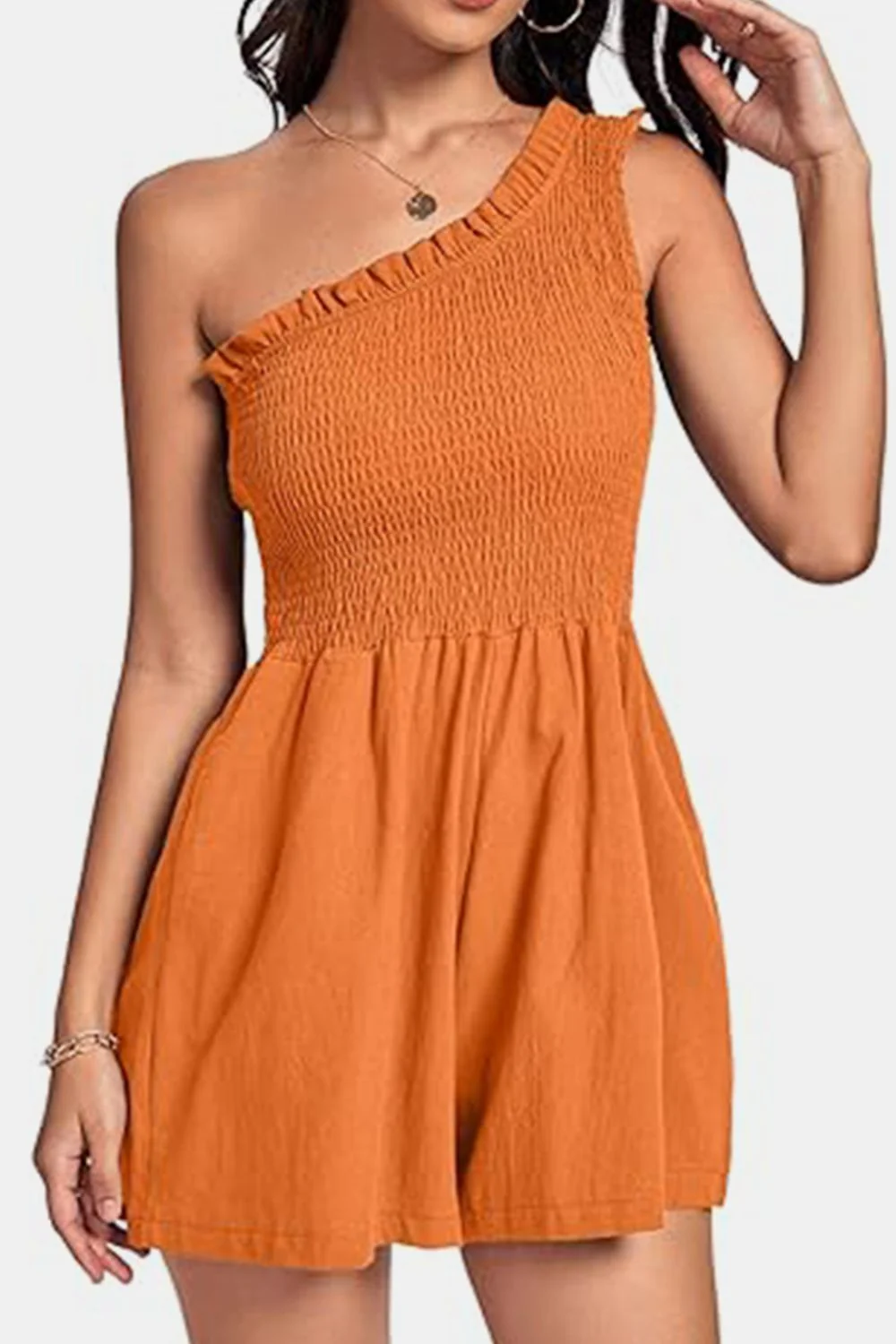 Smocked Single Shoulder Romper - Image 7