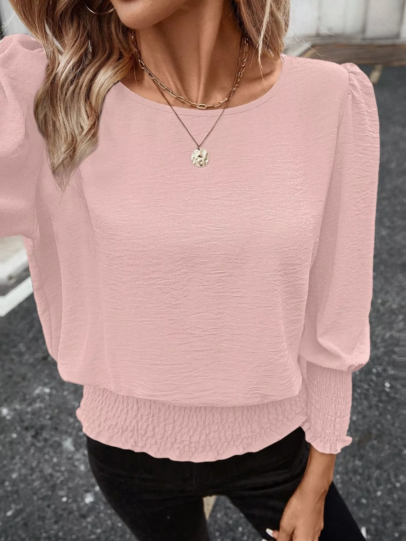 Smocked Waist Round Neck Blouse - Image 17