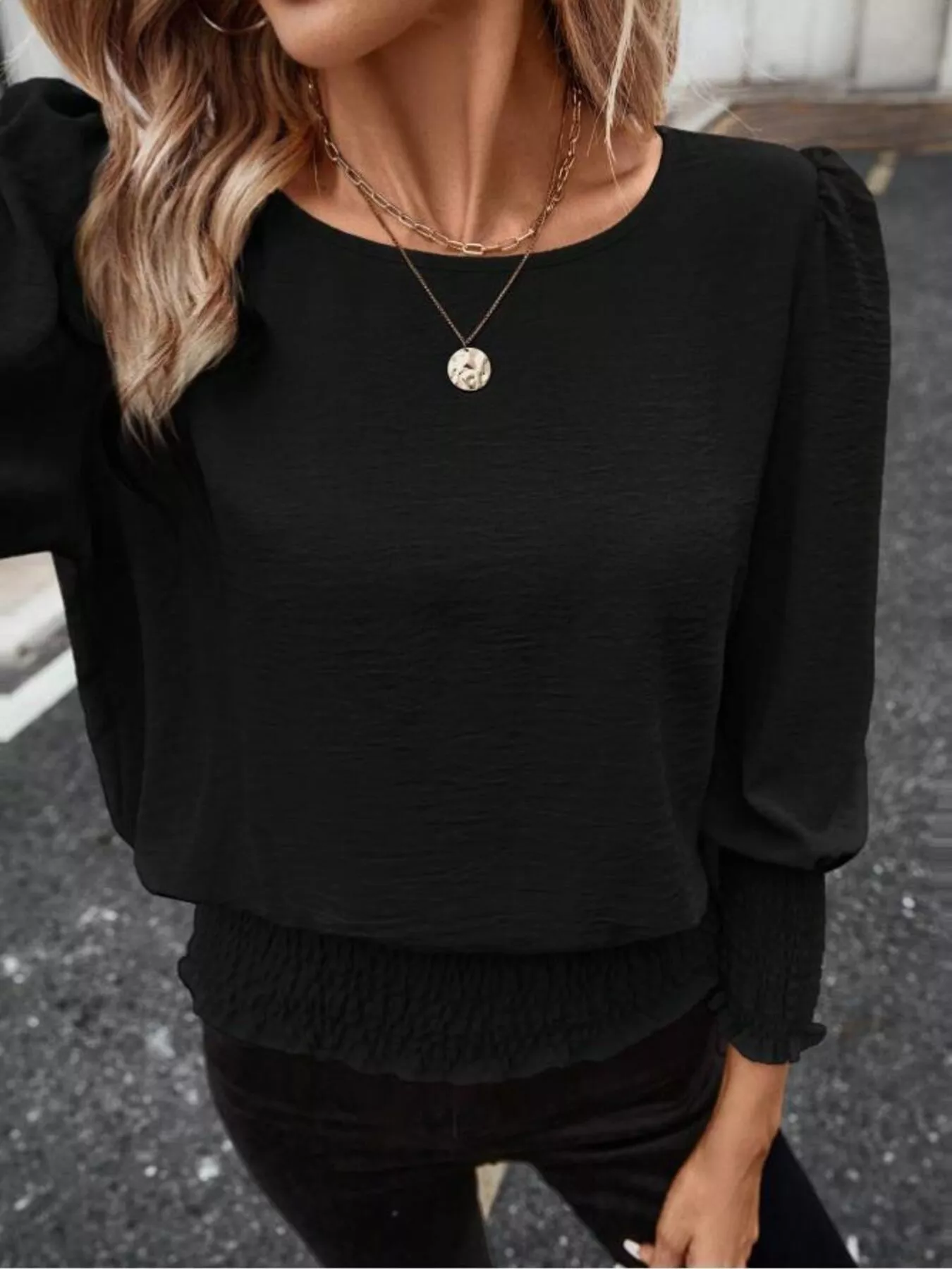 Smocked Waist Round Neck Blouse - Image 23