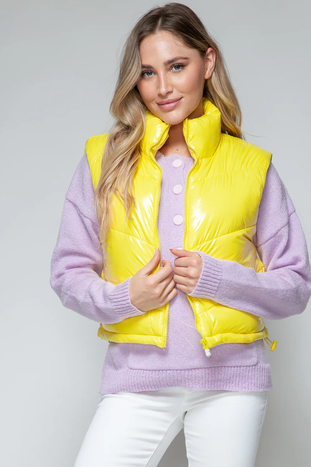Snobbish Zip Up Turtleneck Shiny Quilted Vest - Image 6