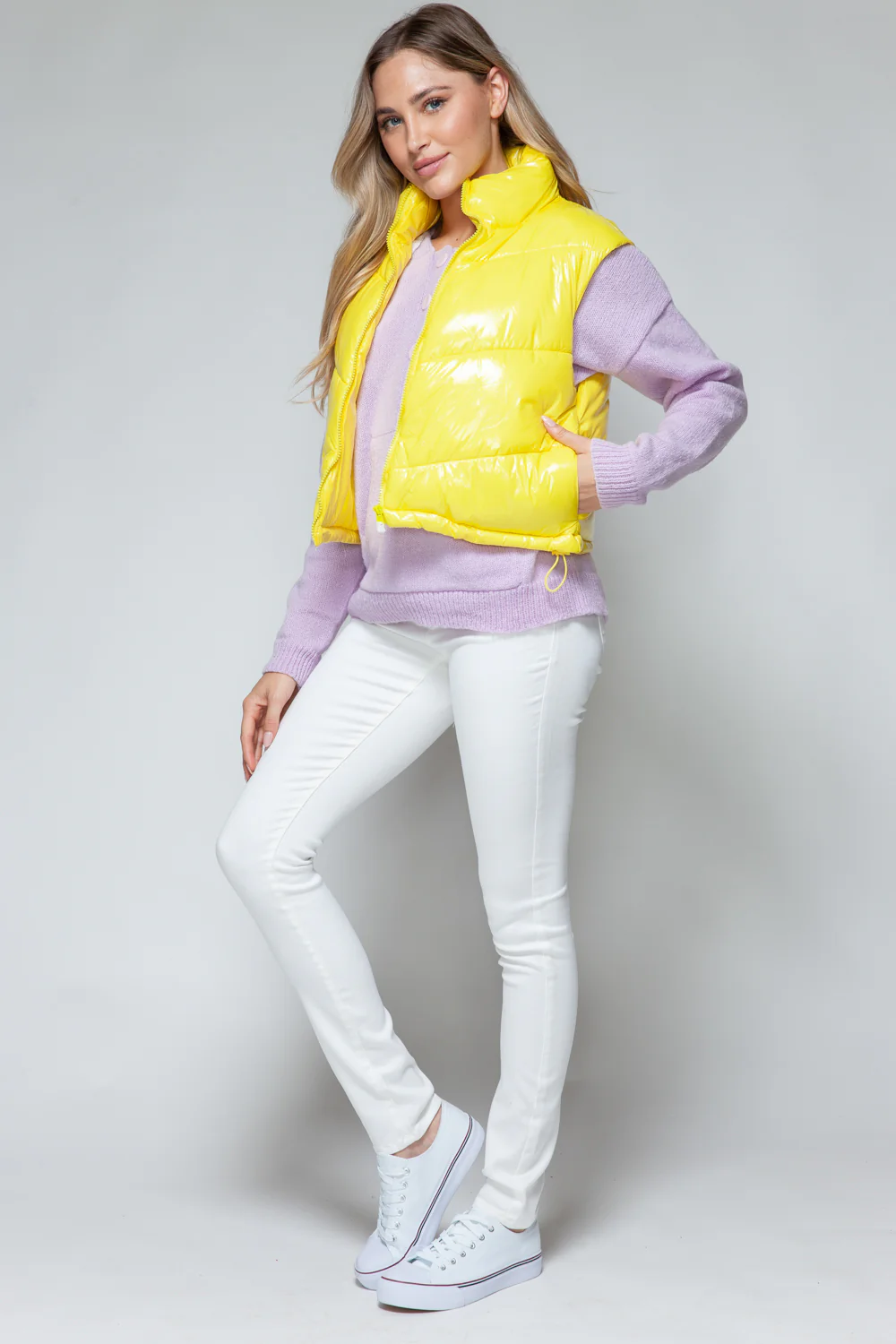 Snobbish Zip Up Turtleneck Shiny Quilted Vest - Image 7