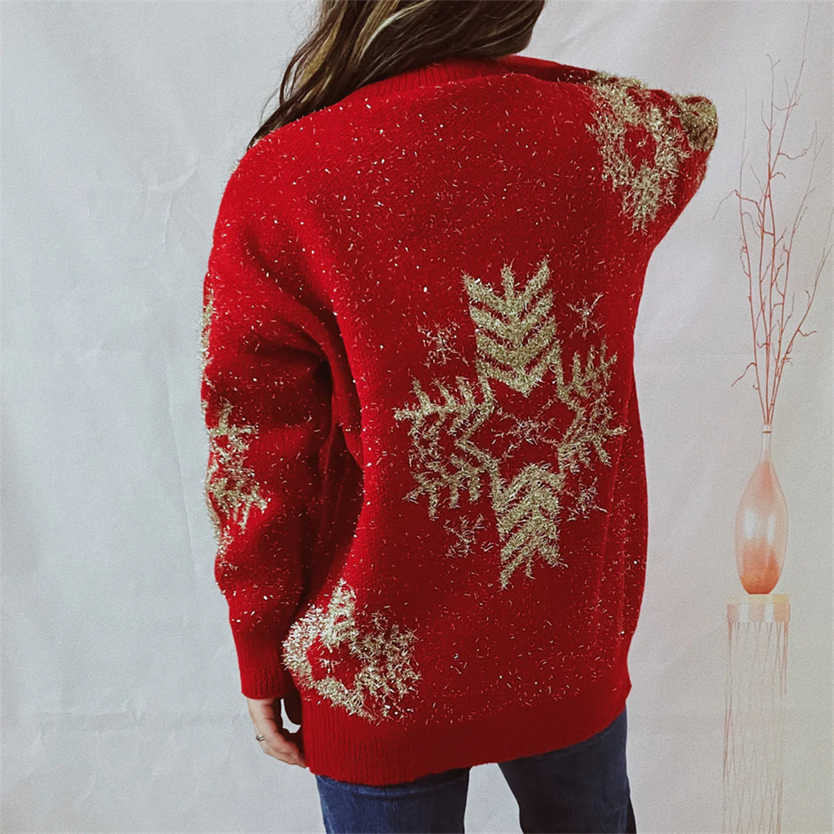 Snowflake Pattern Long Sleeve Sweater - Image 2
