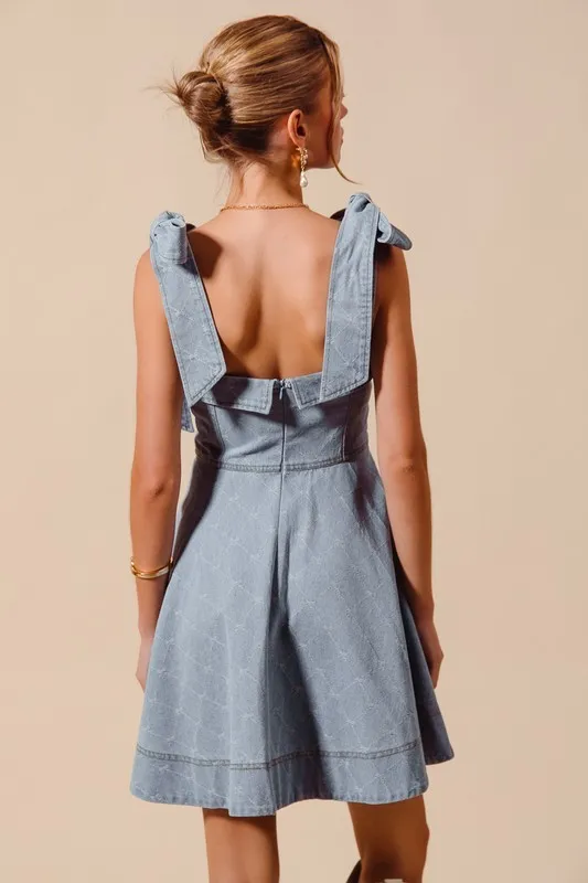SO ME A Line Fit and Flare Diamond Bow Ribbon Denim Dres - Image 6