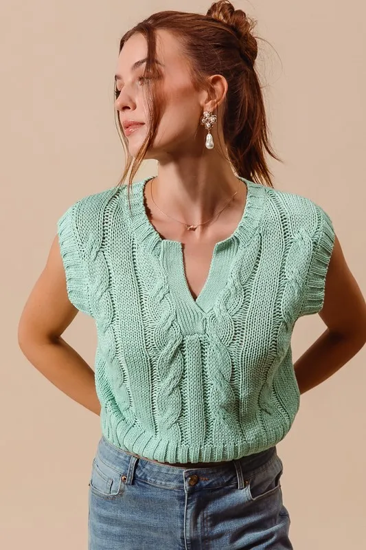 SO ME Notched Neck Cable Knit Sweater Vest - Image 2