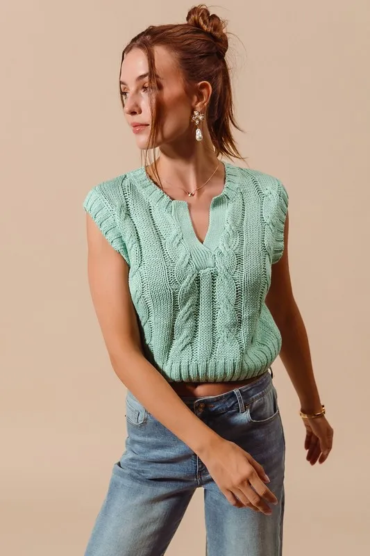 SO ME Notched Neck Cable Knit Sweater Vest - Image 3