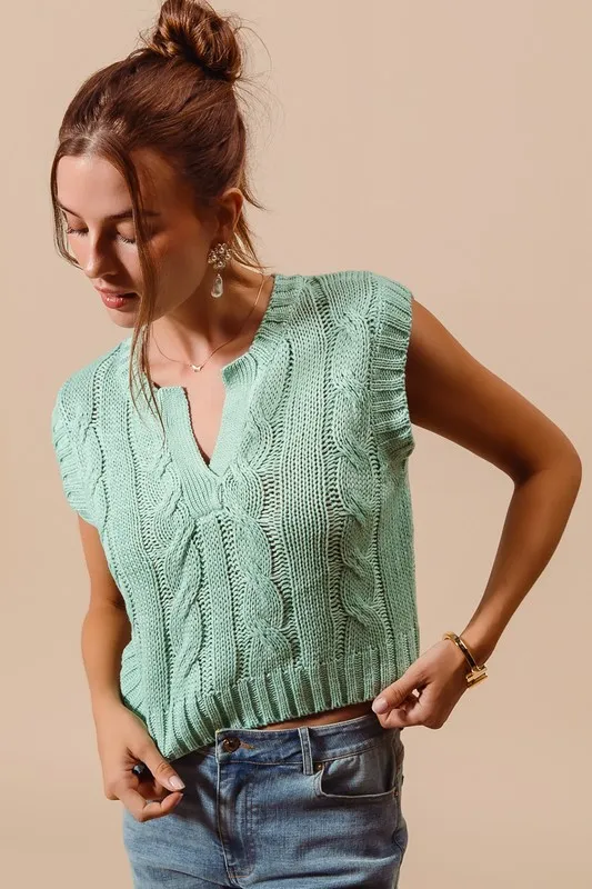 SO ME Notched Neck Cable Knit Sweater Vest - Image 4