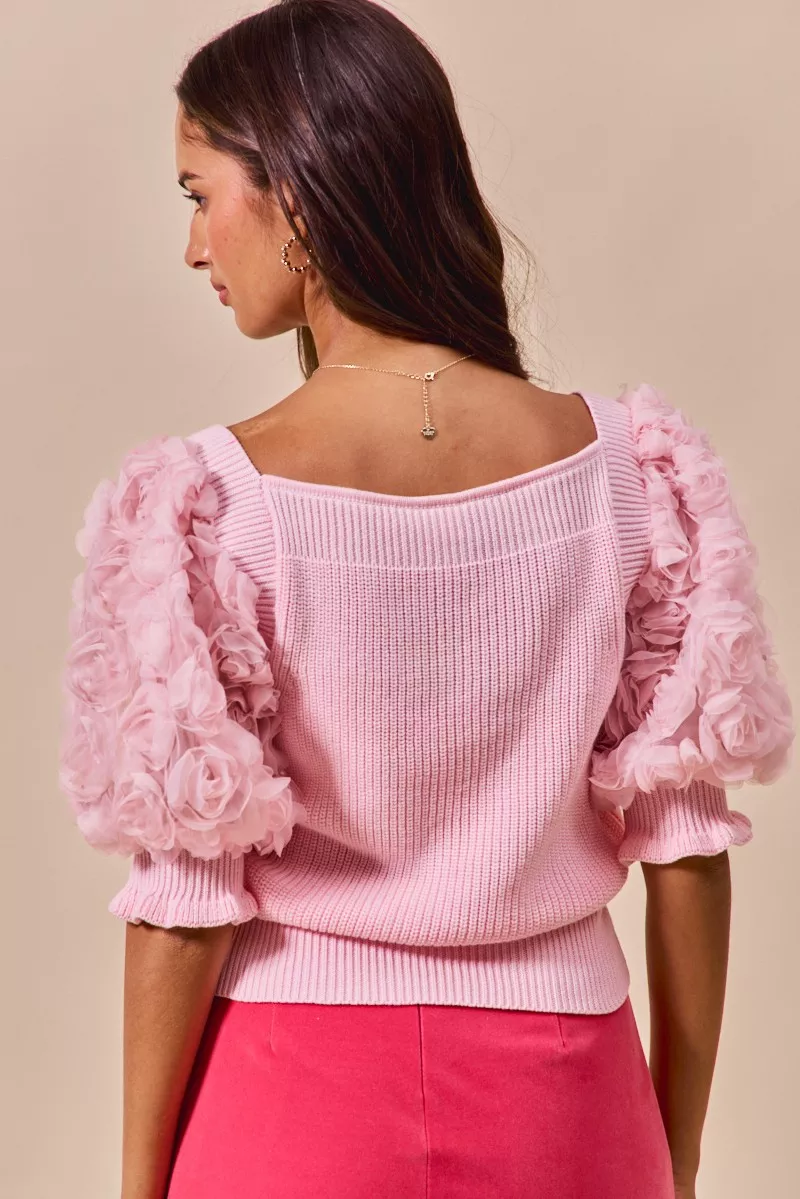 SO ME Rosette Sleeves Square Neck Sweater Knit Top - Image 12