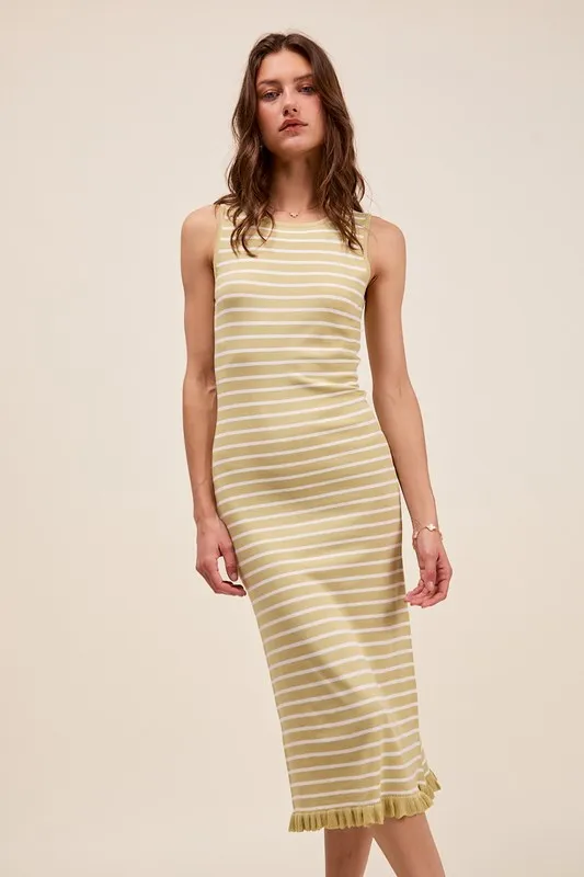 SO ME Stripe Sleeveless Sweater Knit Maxi Dress With Ruffled Hem - Image 2
