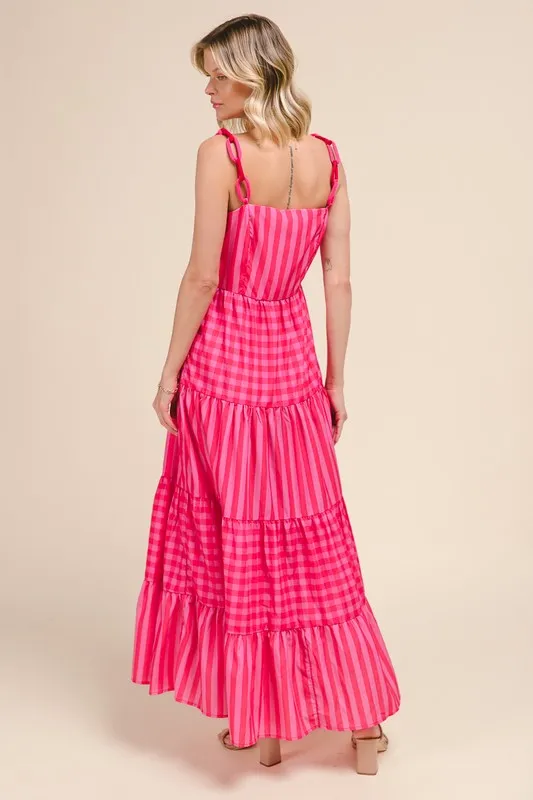 SO ME Stripe Tiered Maxi Dress with Colorful Chain Strap - Image 3