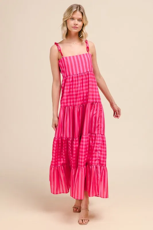 SO ME Stripe Tiered Maxi Dress with Colorful Chain Strap - Image 5