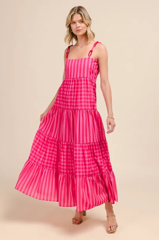 SO ME Stripe Tiered Maxi Dress with Colorful Chain Strap - Image 7