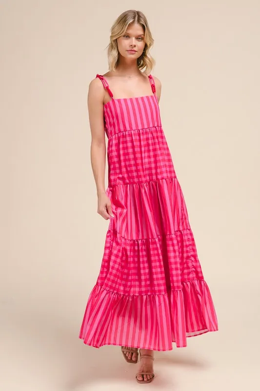 SO ME Stripe Tiered Maxi Dress with Colorful Chain Strap - Image 8