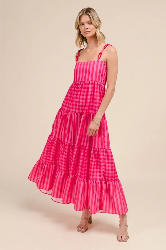 SO ME Stripe Tiered Maxi Dress with Colorful Chain Strap - Image 9