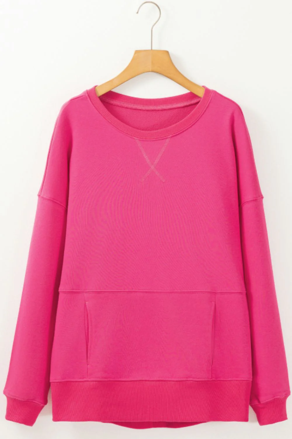 Solid Color Round Neck Long Sleeve Sweatshirt - Image 13