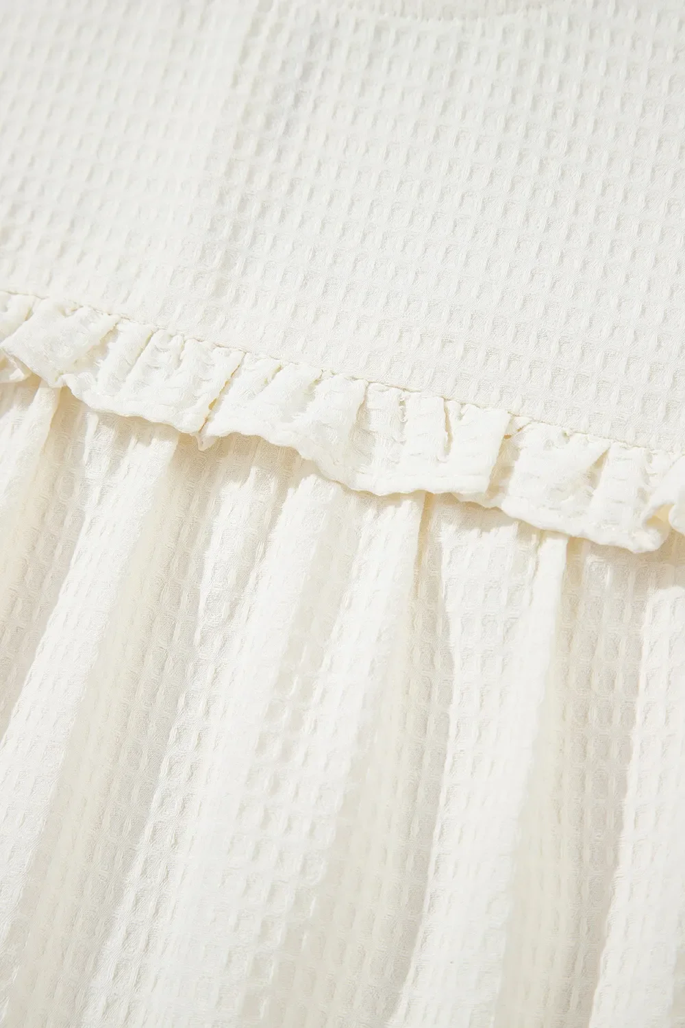 Solid Color Ruffle Trim Waffle Knit Blouse - Image 6