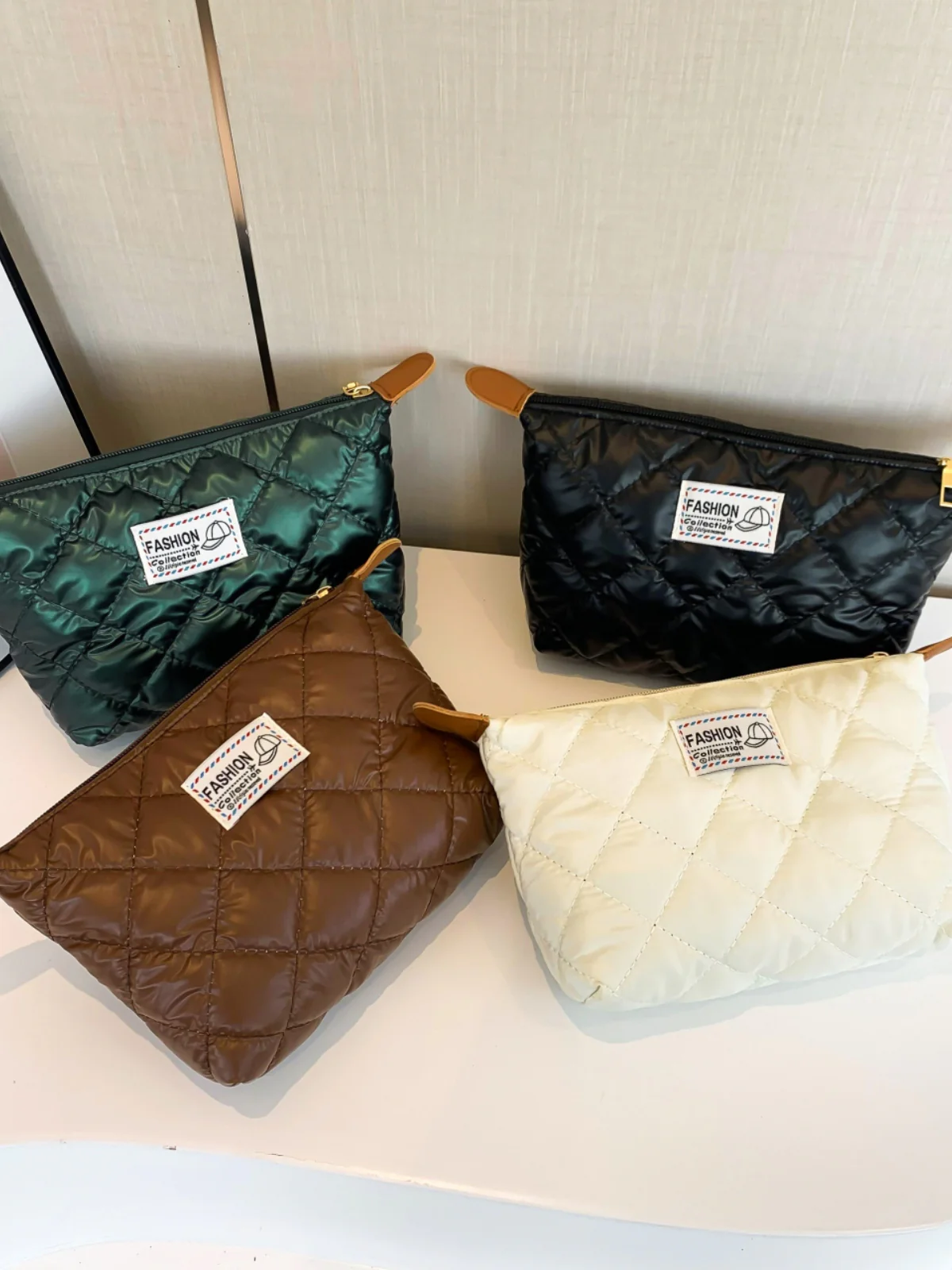 Solid Quilted Clutch with Zipper - Image 2