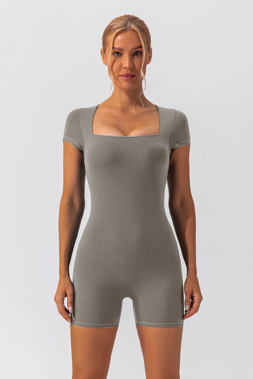 Square Neck Cap Sleeve Active Romper - Image 9