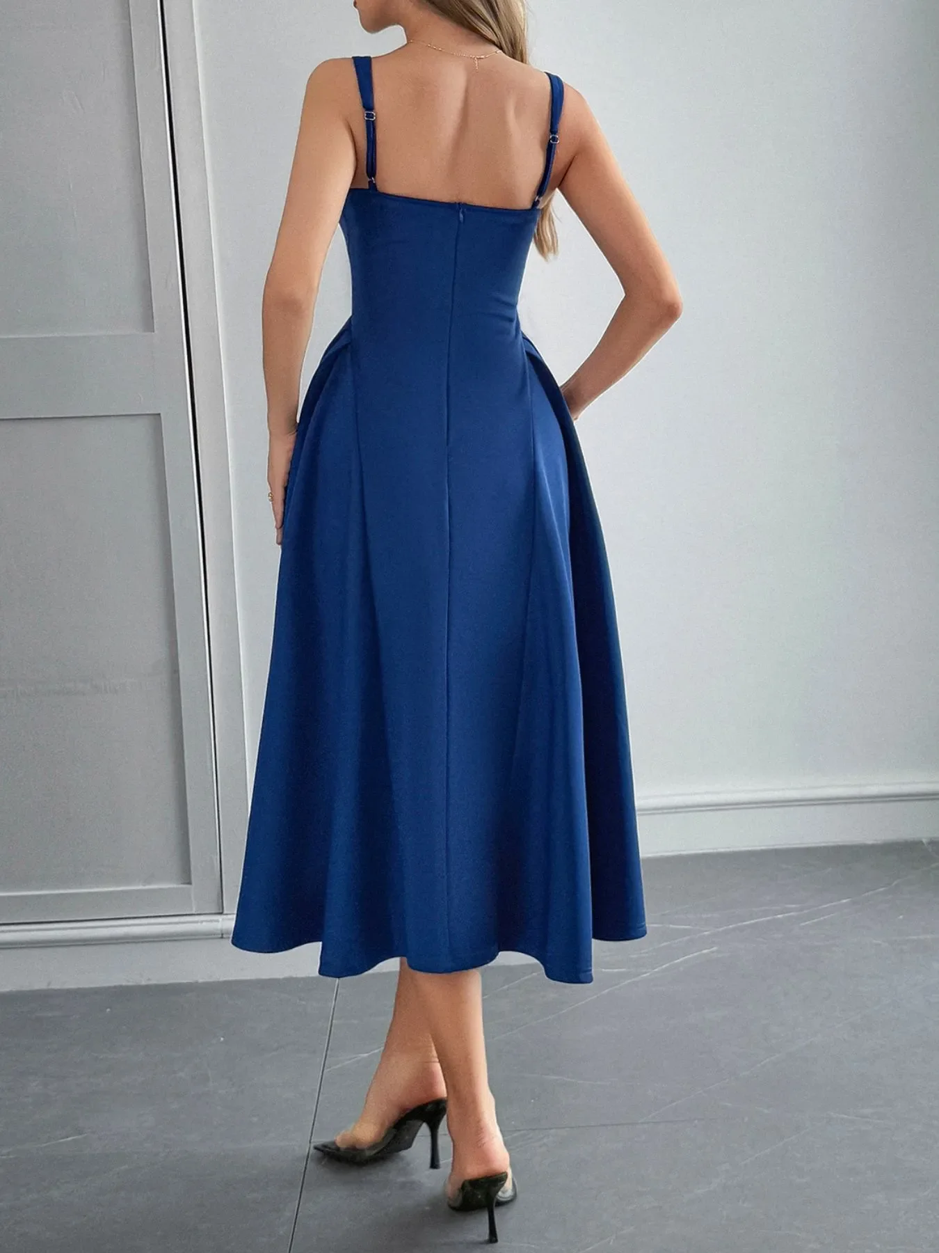 Square Neck Wide Strap Midi Dress - Image 8