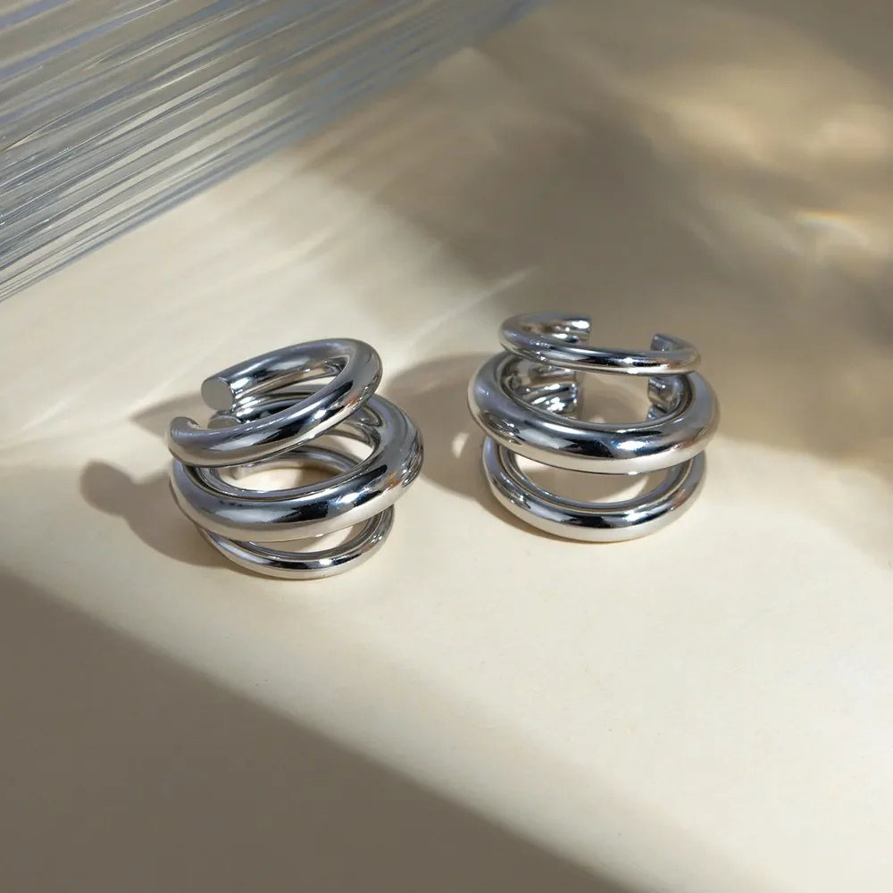 Stainless Steel Layered Cuff Earrings - Image 4