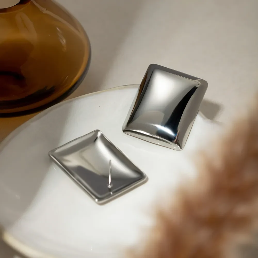 Stainless Steel Rectangular Stud Earrings - Image 7